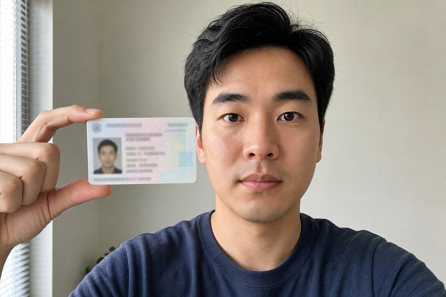 A realistic identity verification photo with a fictional document