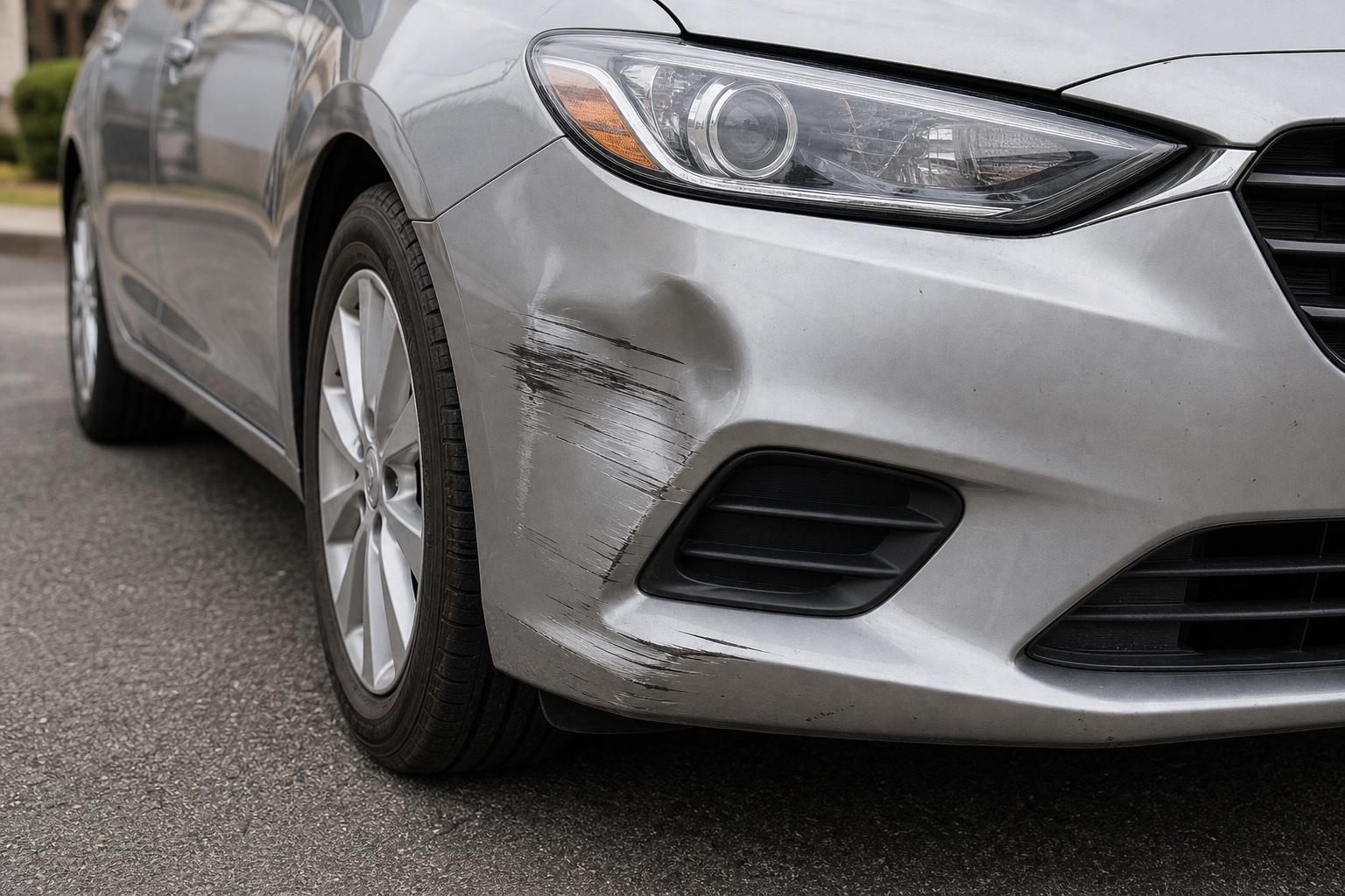 A close-up photo of minor vehicle damage for an insurance claim