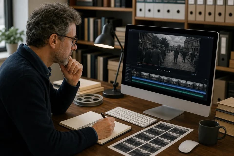 A researcher checking archived video footage on a tablet