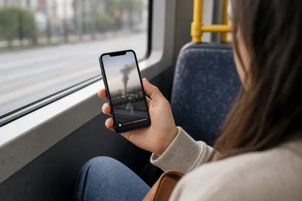 An everyday user checking a video on a phone during transit