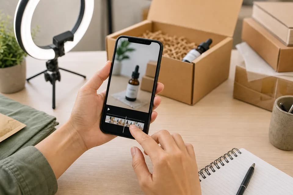 A platform reviewer checking a product video on a phone