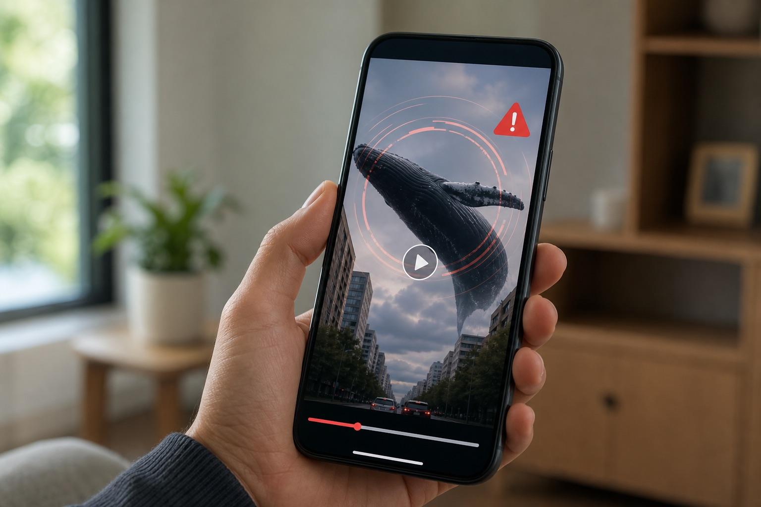 A mobile viral video being checked for synthetic visual signals