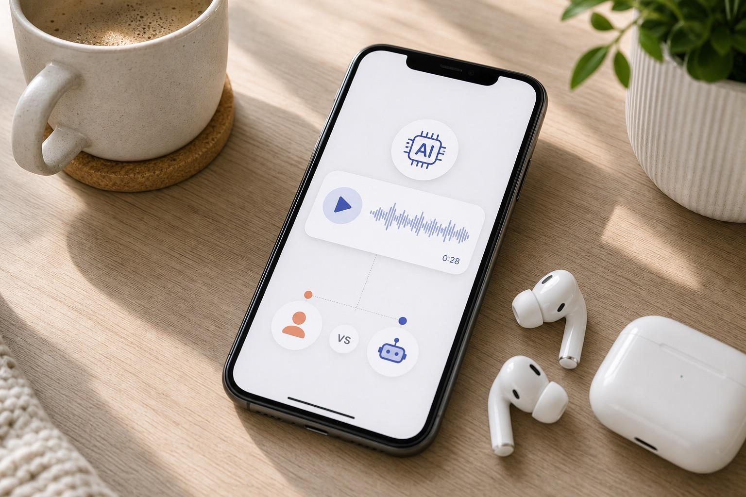 A smartphone voice note with AI and human voice cues